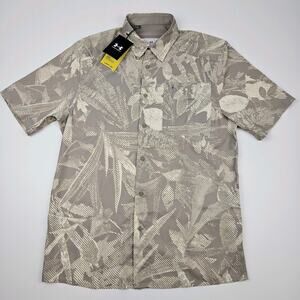 Under Armour Dockside SS Novelty Short Sleeve Button-Up Men's M Loose UPF 30 Tan